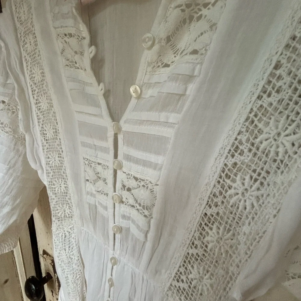 Free People White Lace boho  Dress size large belted waist - Picture 2 of 11